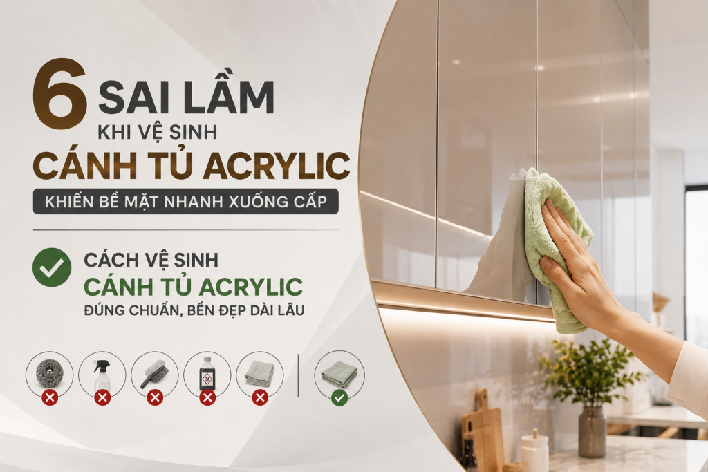 6 sai lầm khi vệ sinh Cánh Tủ Acrylic khiến bề mặt nhanh xuống cấp | Cách vệ sinh cánh tủ Acrylic đúng chuẩn, bền đẹp dài lâu