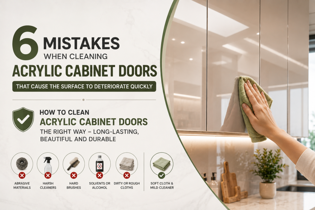6 Common Mistakes When Cleaning Acrylic Cabinet Doors That Cause Surface Deterioration | How to Properly Clean Acrylic Cabinet Doors for Long-Lasting Beauty